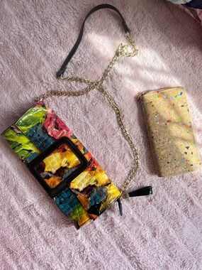 🎨 Artsy Statement Bundle: Colorful Patent Clutch Bag + Cork Zip Wallet Bundle